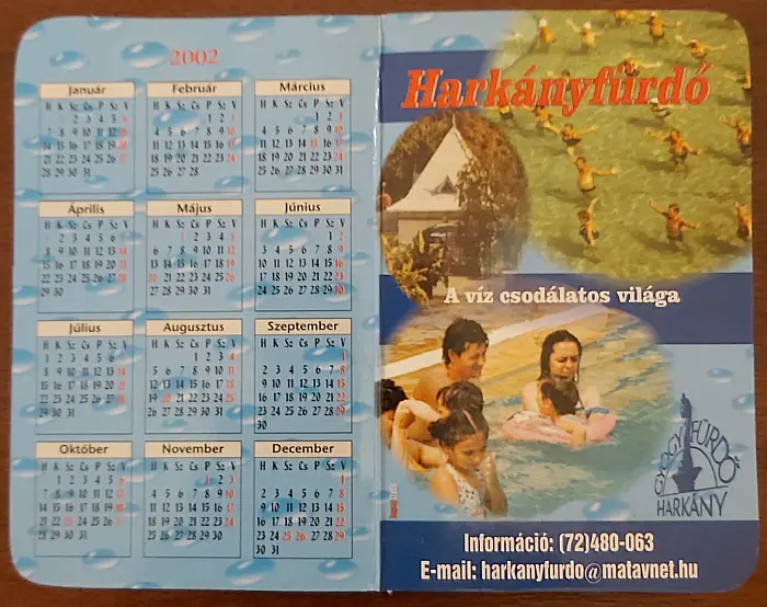 2002 évi dupla kártyanaptár Harkányfürdő részsére